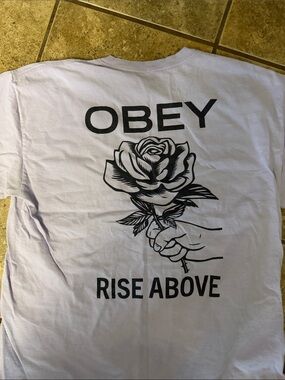 Obey Lavender Short-Sleeve Logo Tee with Floral Graphic